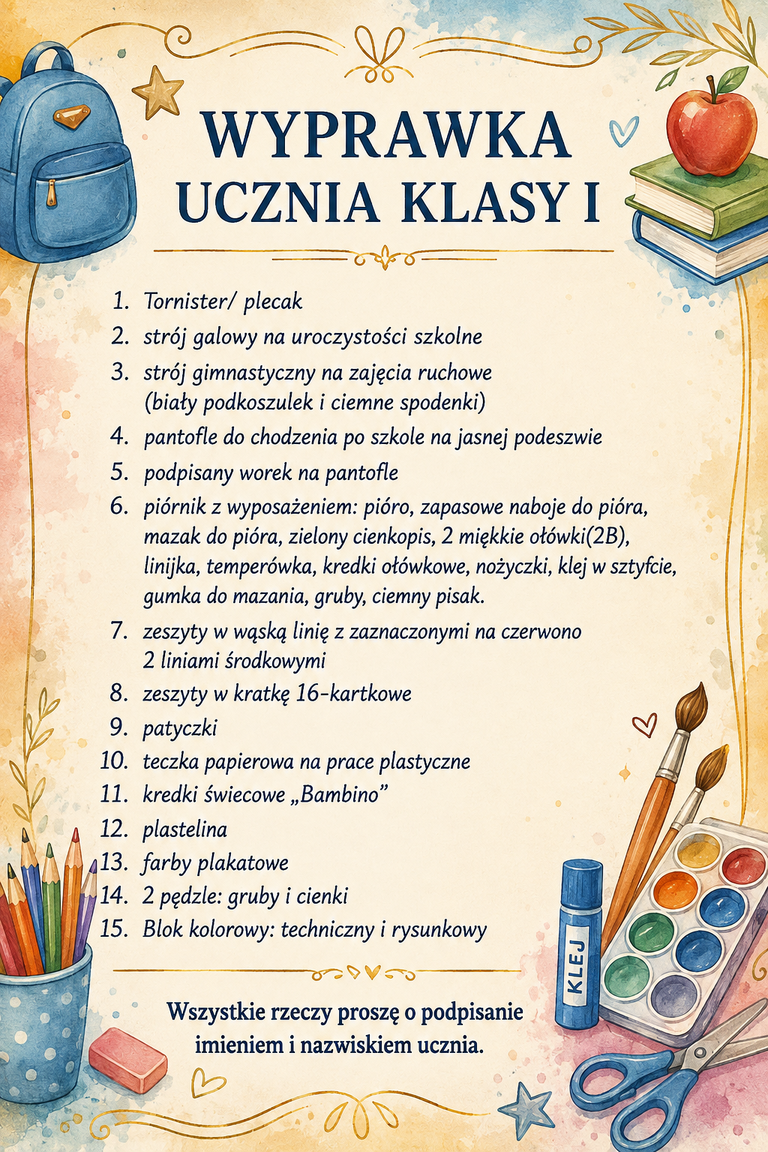 Wyprawka ucznia klasy I